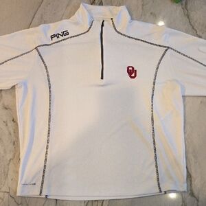 PING Men's White Zip-Up Sweater with Red Logo